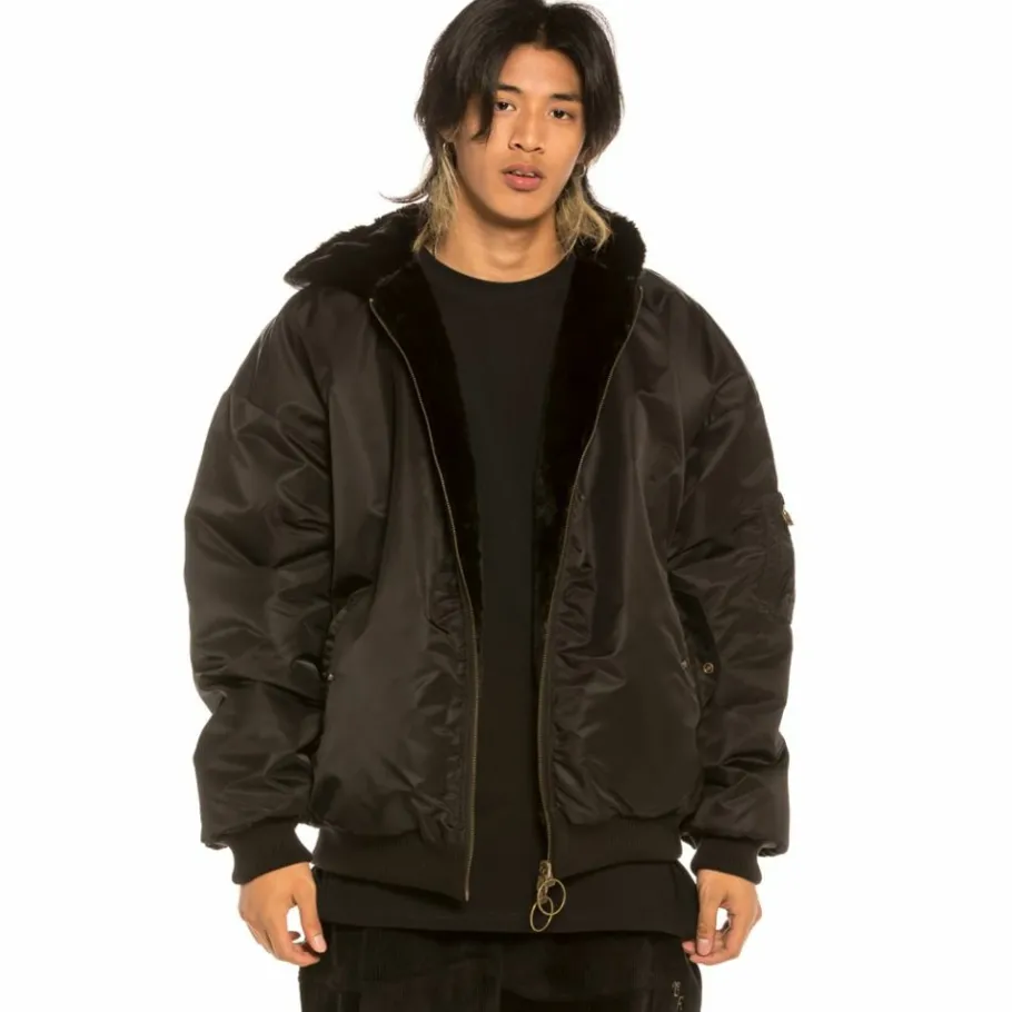 Grimey "Aged Rum" Fur Bomber Jacket - Black - Fall 21 Cheap