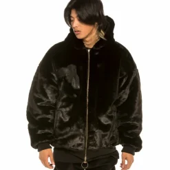 Grimey "Aged Rum" Fur Bomber Jacket - Black - Fall 21 Cheap
