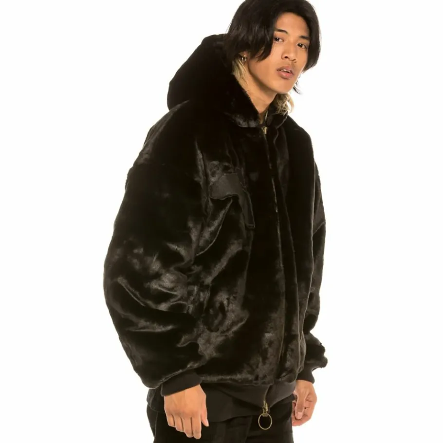 Grimey "Aged Rum" Fur Bomber Jacket - Black - Fall 21 Cheap