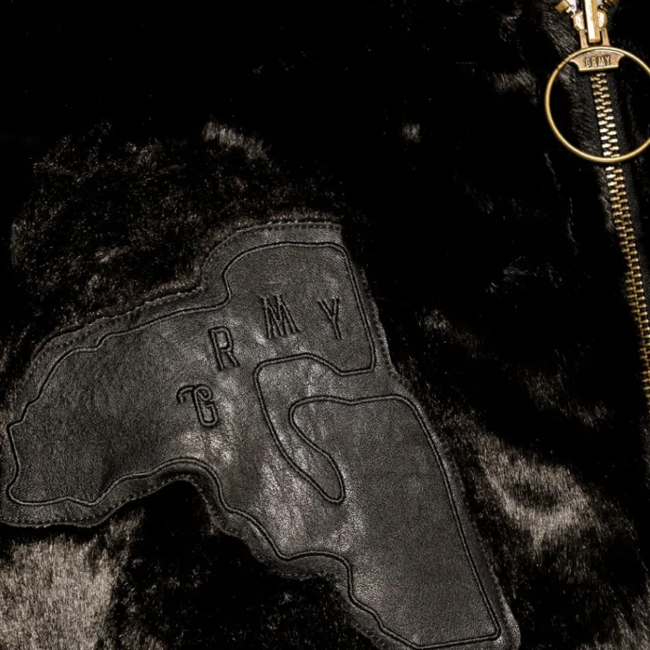 Grimey "Aged Rum" Fur Bomber Jacket - Black - Fall 21 Cheap