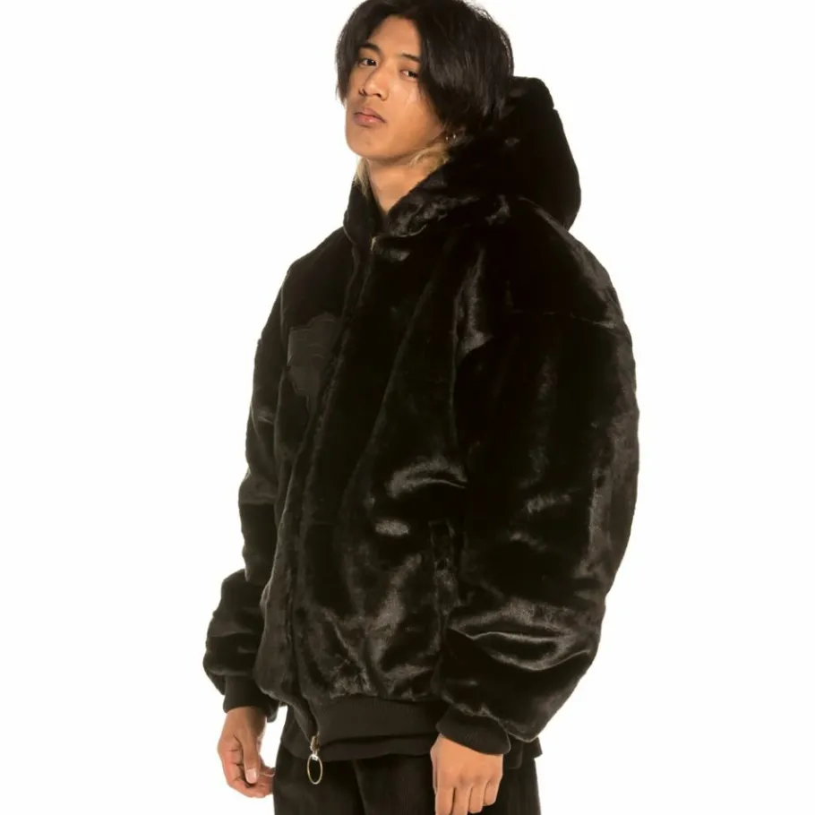 Grimey "Aged Rum" Fur Bomber Jacket - Black - Fall 21 Cheap
