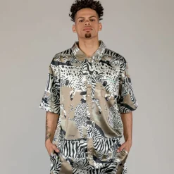 Grimey Animal Satin Button Up Shirt - Copper - Summer 23 Cheap