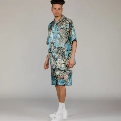 Grimey Animal Satin Button Up Shirt - Blue - Summer 23 Best Sale