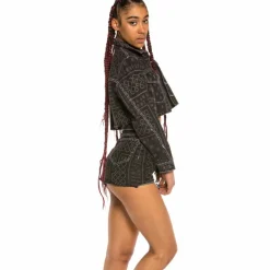 Grimey Carnitas Girl Crop Denim Jacket Ss20 Black Outlet