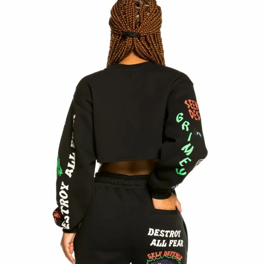 Grimey "Destroy All Fear" Girl Crop Crewneck - Black - Fall 21 Best