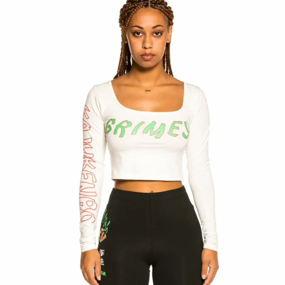 Grimey "Destroy All Fear" Long Sleeve Crop Tee - White - Fall 21 Store
