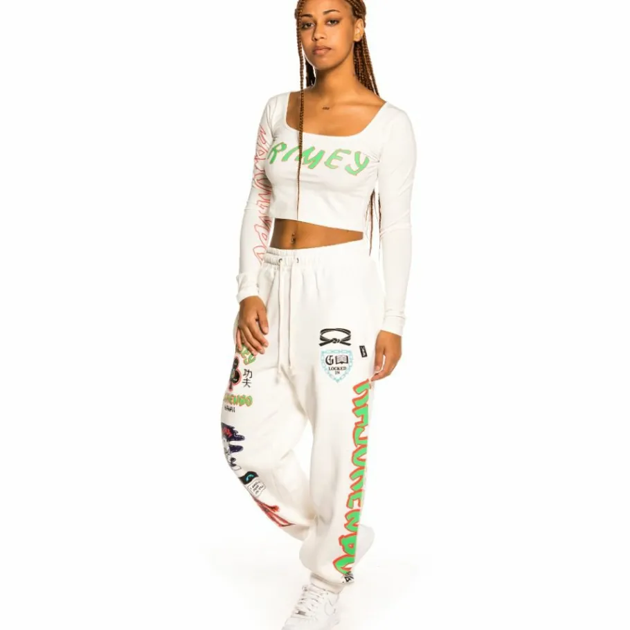 Grimey "Destroy All Fear" Long Sleeve Crop Tee - White - Fall 21 Store