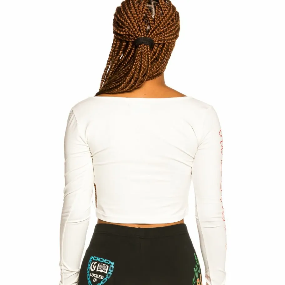 Grimey "Destroy All Fear" Long Sleeve Crop Tee - White - Fall 21 Store