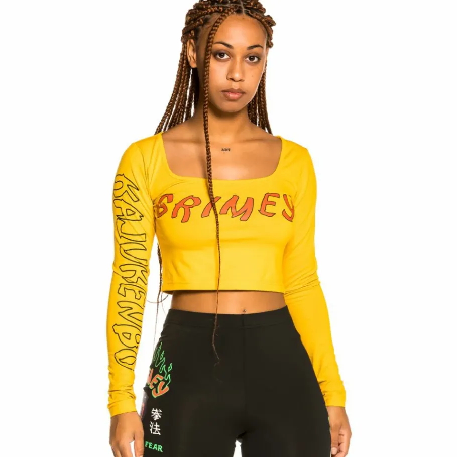 Grimey "Destroy All Fear" Long Sleeve Crop Tee - Yellow - Fall 21 New