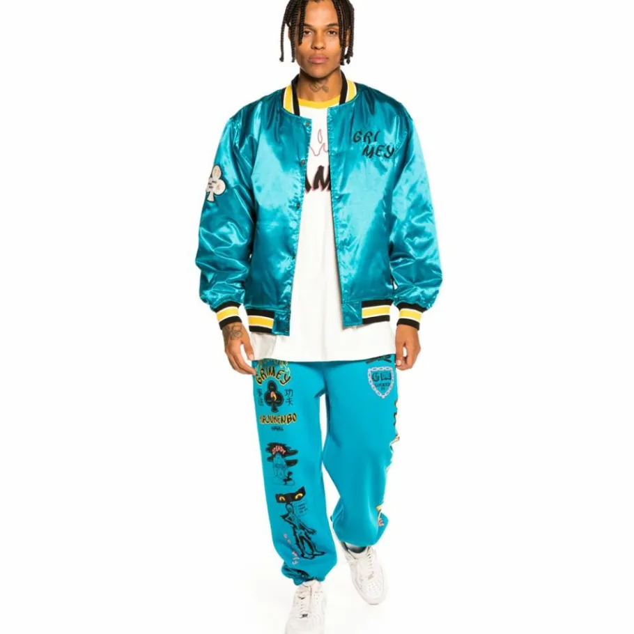 Grimey "Destroy All Fear" Reversible Satin Jacket - Blue - Fall 21 Cheap