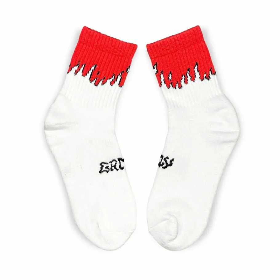 Grimey Fire Route Flames Socks - White - Spring 23 Fashion