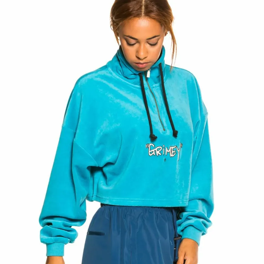 Grimey "Gem Cutting" Girl High Neck Velvet Crop Top - Blue - Fall 21 Store