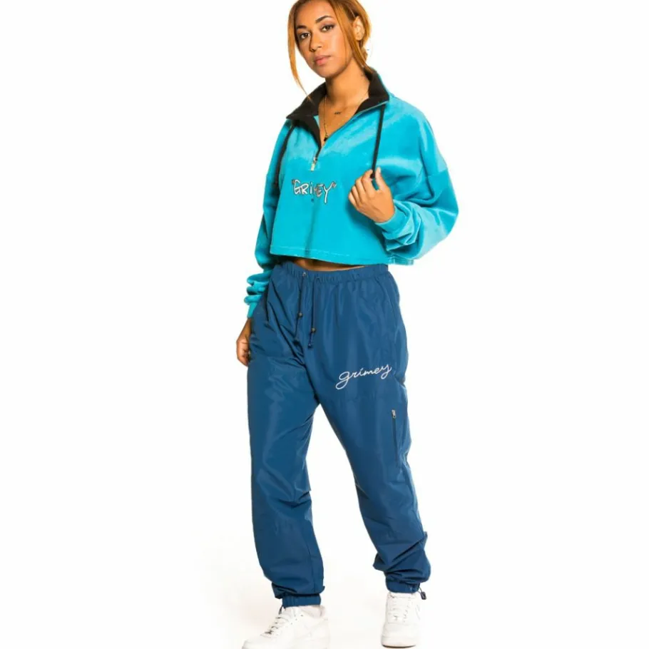 Grimey "Gem Cutting" Girl High Neck Velvet Crop Top - Blue - Fall 21 Store