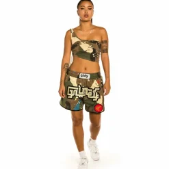 Grimey "Glorified" Asimetrical Girl Top - Camo - Spring 22 Online