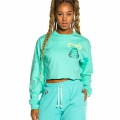 Grimey Hope Unseen Long Sleeve Crop Tee - Blue - Spring 21 Best