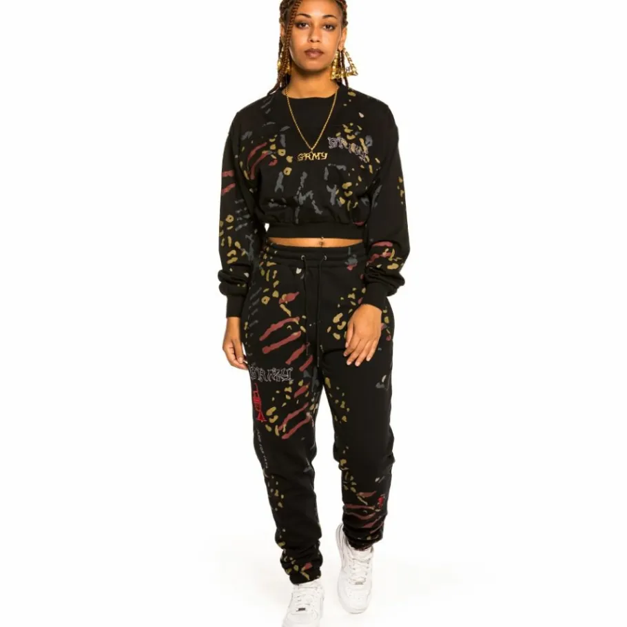 Grimey "Jazz Thing" All Over Print Long Sleeve Crop Top - Black - Fall 21 Best Sale