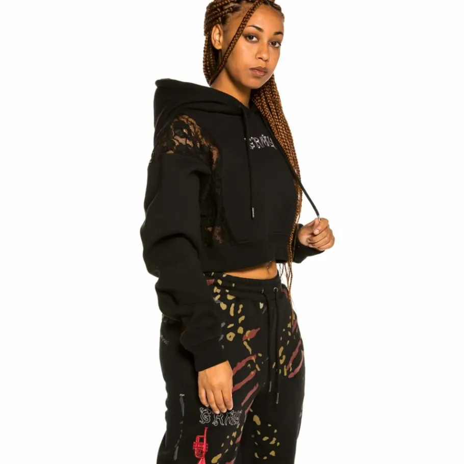 Grimey "Jazz Thing" Girl Lace Hoodie - Black - Fall 21 Outlet
