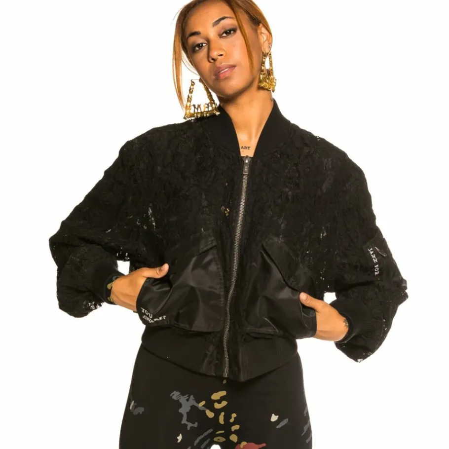 Grimey "Jazz Thing" Girl Lace Bomber Jacket - Black - Fall 21 Cheap