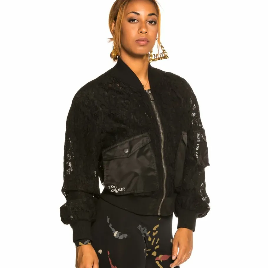 Grimey "Jazz Thing" Girl Lace Bomber Jacket - Black - Fall 21 Cheap