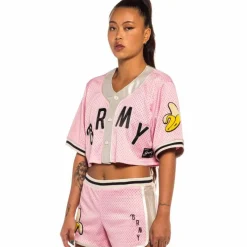 Grimey "Jungle Punch" Girl Mesh Crop Baseball Jersey - Pink - Spring 22 Clearance