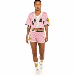 Grimey "Jungle Punch" Girl Mesh Crop Baseball Jersey - Pink - Spring 22 Clearance