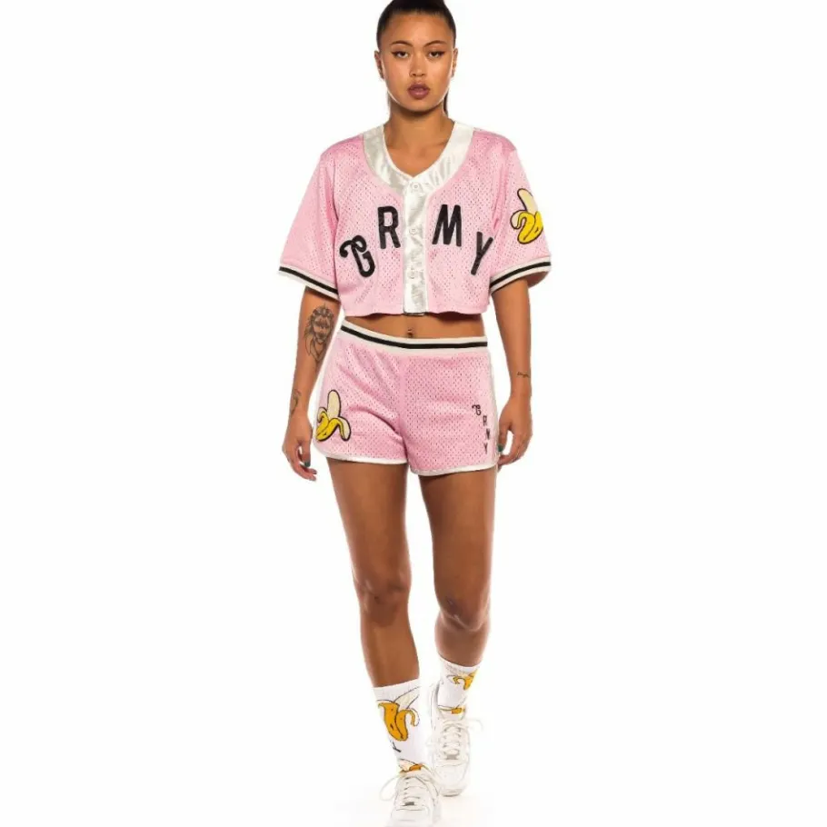 Grimey "Jungle Punch" Girl Mesh Crop Baseball Jersey - Pink - Spring 22 Clearance