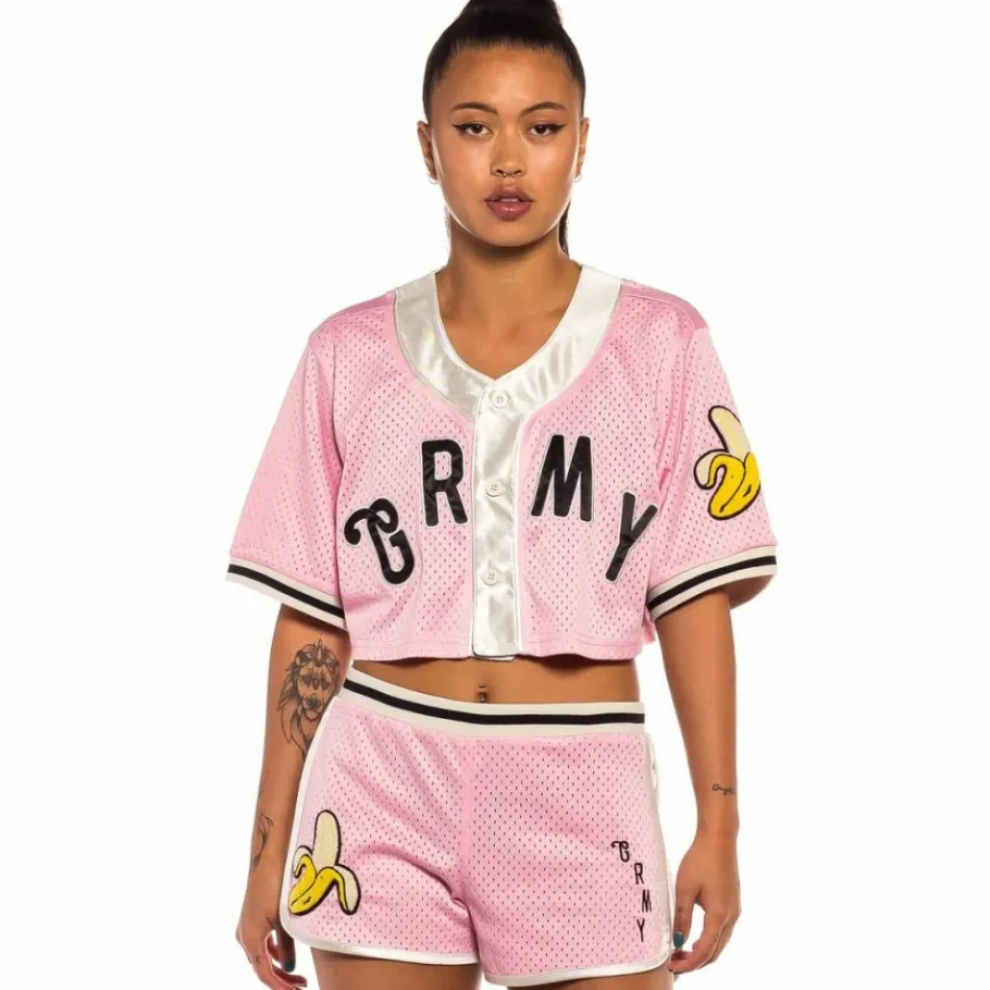 Grimey "Jungle Punch" Girl Mesh Crop Baseball Jersey - Pink - Spring 22 Clearance