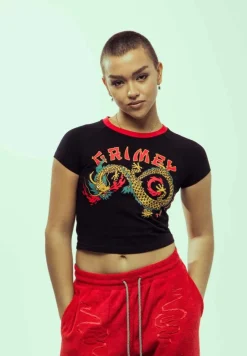 Grimey Lucky Dragon Girl Raglan Fitted Tee - Black - Ss24 Shop
