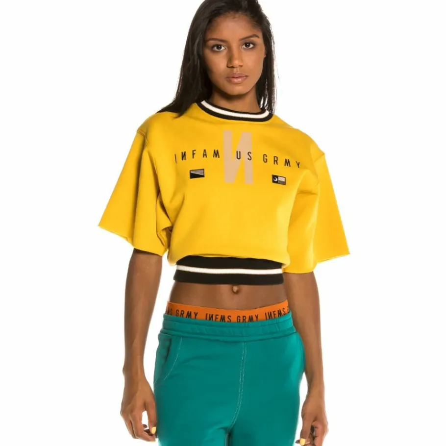 Grimey Nite Marauder Fleece Girl Crop Top Fw20 Mustard Hot