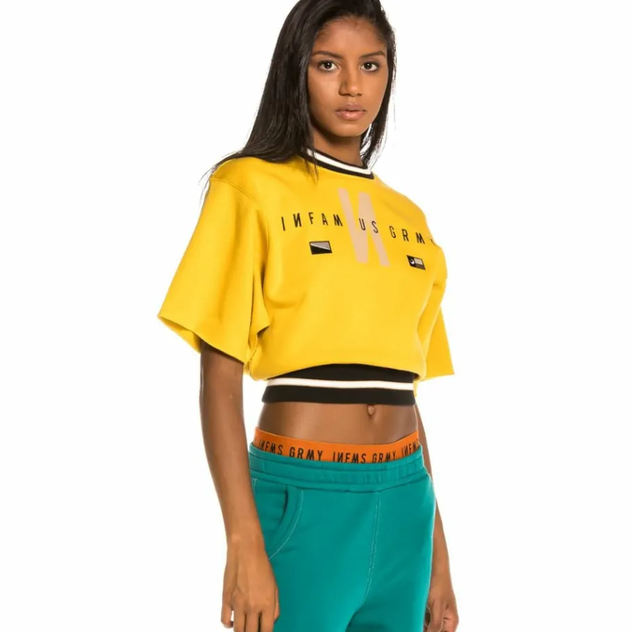 Grimey Nite Marauder Fleece Girl Crop Top Fw20 Mustard Hot