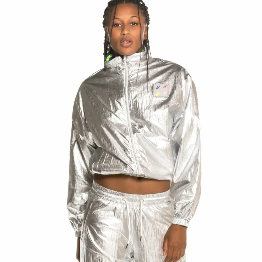 Grimey Planet Noire Girl Track Jacket Fw19 Silver Clearance