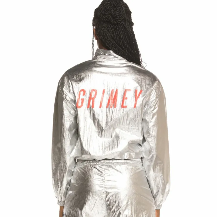 Grimey Planet Noire Girl Track Jacket Fw19 Silver Clearance