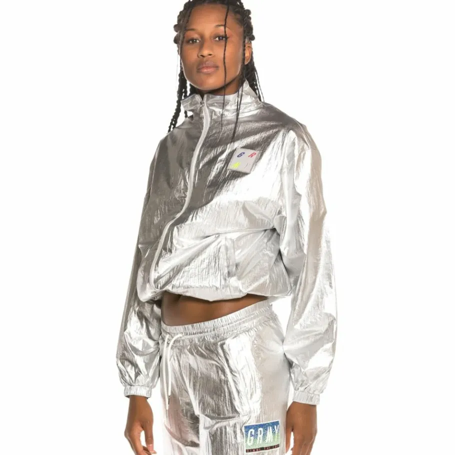 Grimey Planet Noire Girl Track Jacket Fw19 Silver Clearance