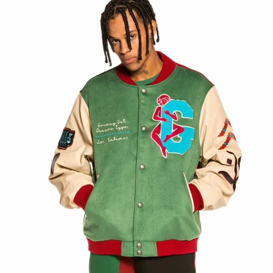Grimey "Singgang Junction" Wool Baseball Jacket - Green - Fall 21 Shop