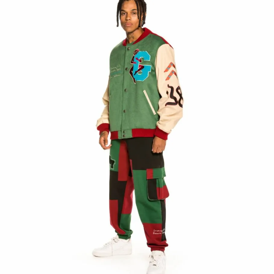 Grimey "Singgang Junction" Wool Baseball Jacket - Green - Fall 21 Shop