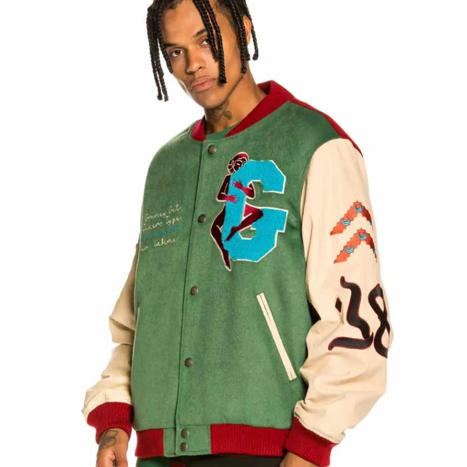 Grimey "Singgang Junction" Wool Baseball Jacket - Green - Fall 21 Shop