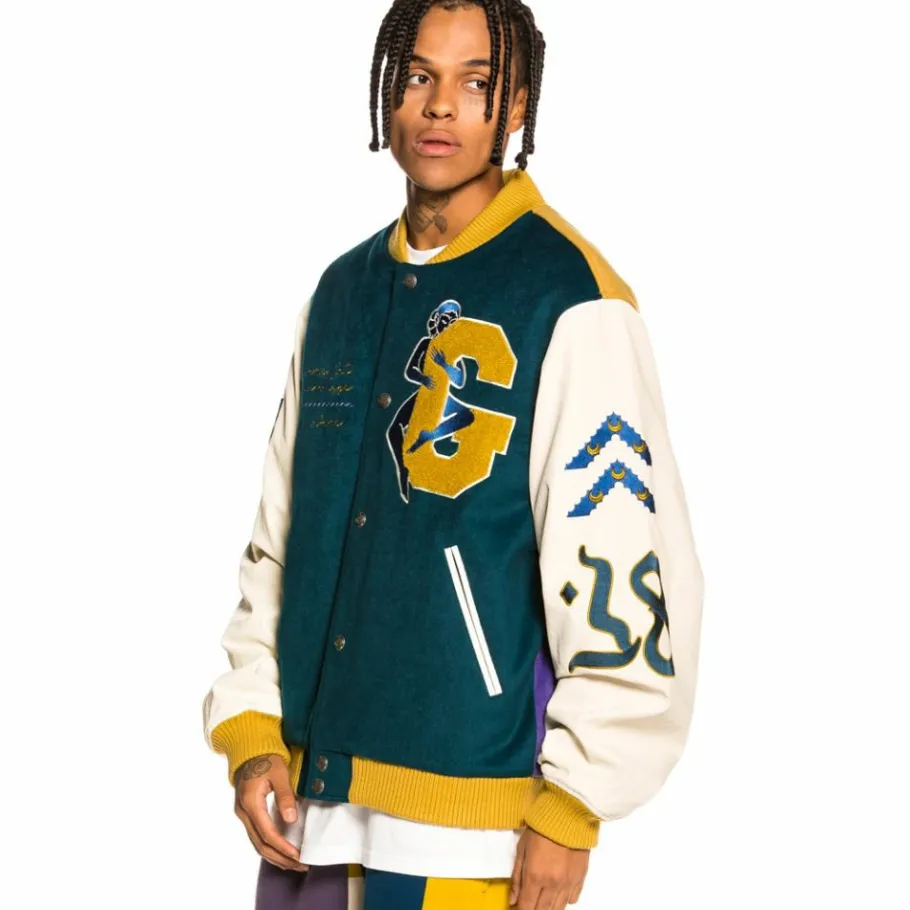 Grimey "Singgang Junction" Wool Baseball Jacket - Navy - Fall 21 Clearance