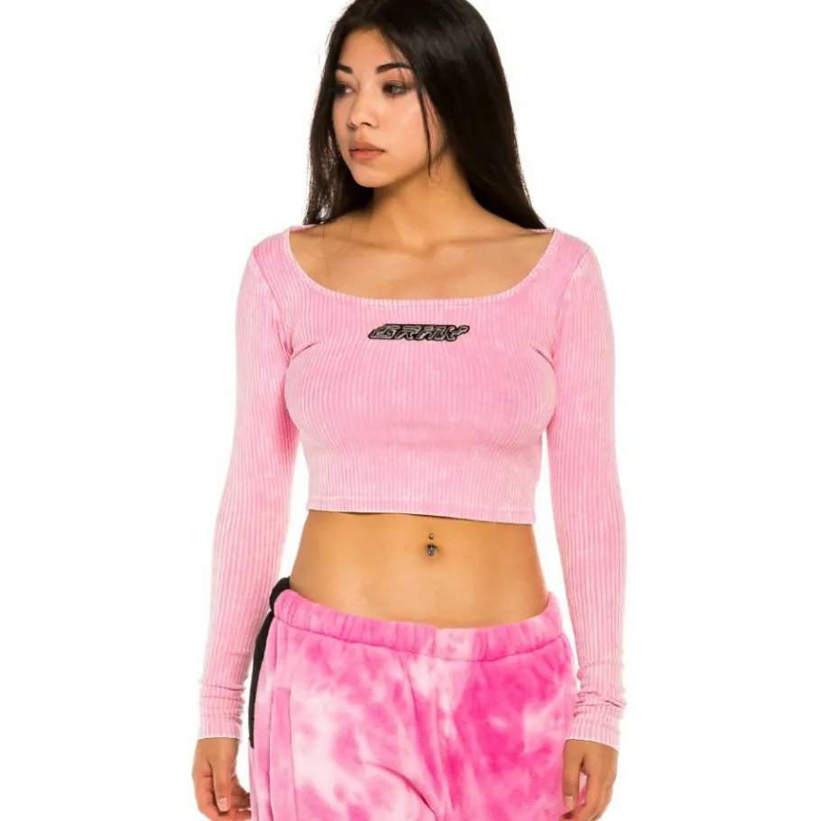 Grimey "Space Lady" Long Sleeve Crop Top - Bleached Pink - Winter 21 Fashion