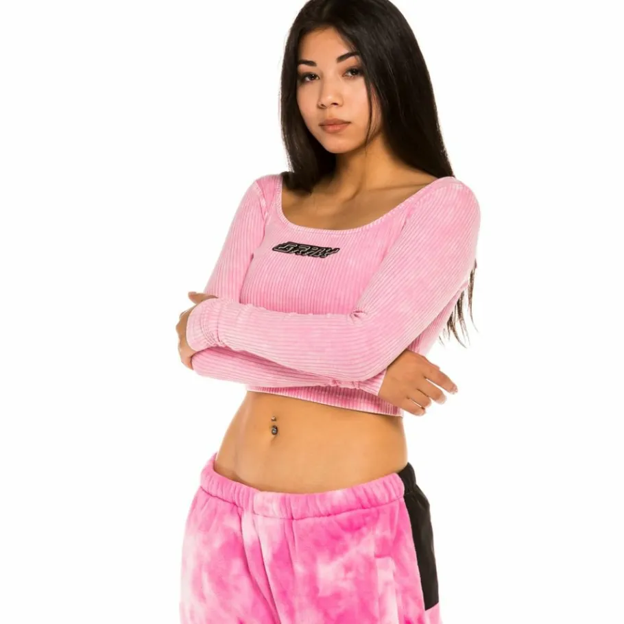 Grimey "Space Lady" Long Sleeve Crop Top - Bleached Pink - Winter 21 Fashion