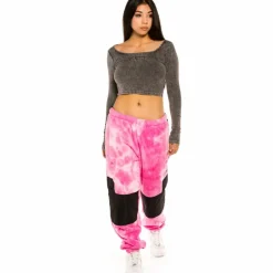 Grimey "Space Lady" Long Sleeve Crop Top - Bleached Black - Winter 21 Outlet
