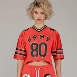 Grimey The Clout Mesh Crop Girl Football Jersey - Red - Spring 23 Cheap