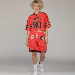 Grimey The Clout Mesh Crop Girl Football Jersey - Red - Spring 23 Cheap