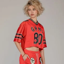 Grimey The Clout Mesh Crop Girl Football Jersey - Red - Spring 23 Cheap