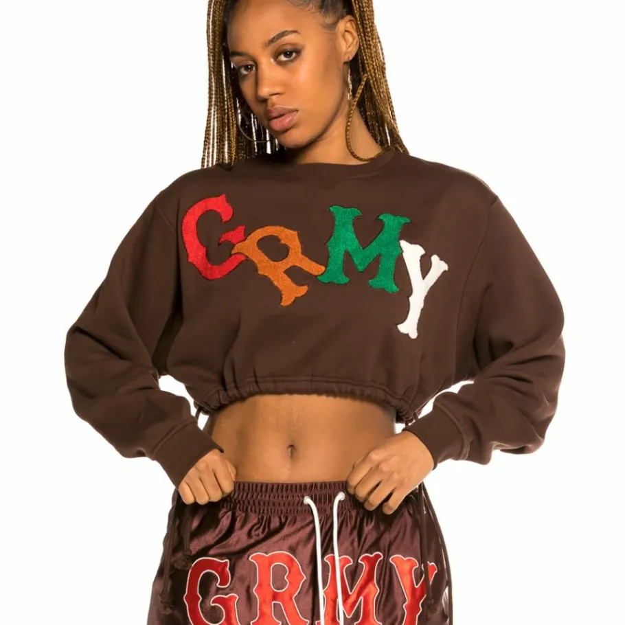 Grimey "The Loot" Girl Crop Crewneck Brown - Spring 21 Fashion