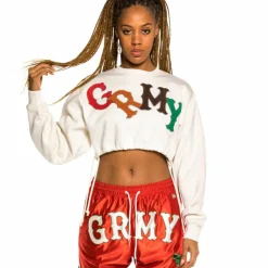 Grimey "The Loot" Girl Crop Crewneck White - Spring 21 Clearance