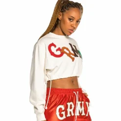 Grimey "The Loot" Girl Crop Crewneck White - Spring 21 Clearance