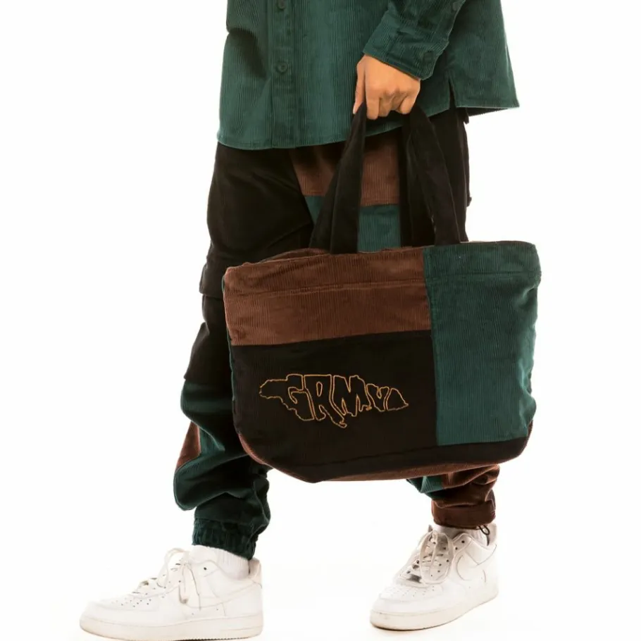 Grimey "Tote" Aged Rum Corduroy Bag - Winter 21 - Green Sale