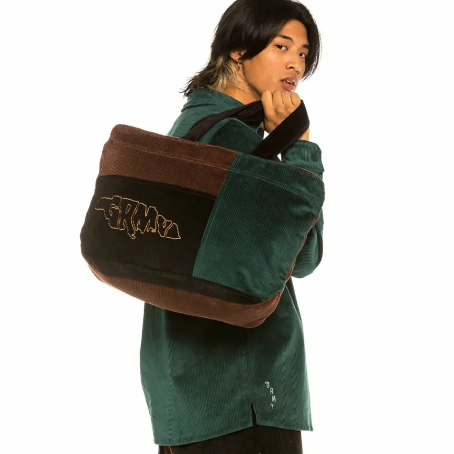 Grimey "Tote" Aged Rum Corduroy Bag - Winter 21 - Green Sale