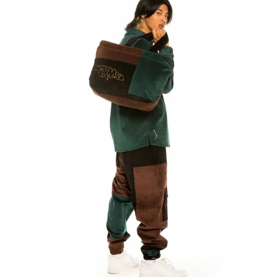 Grimey "Tote" Aged Rum Corduroy Bag - Winter 21 - Green Sale