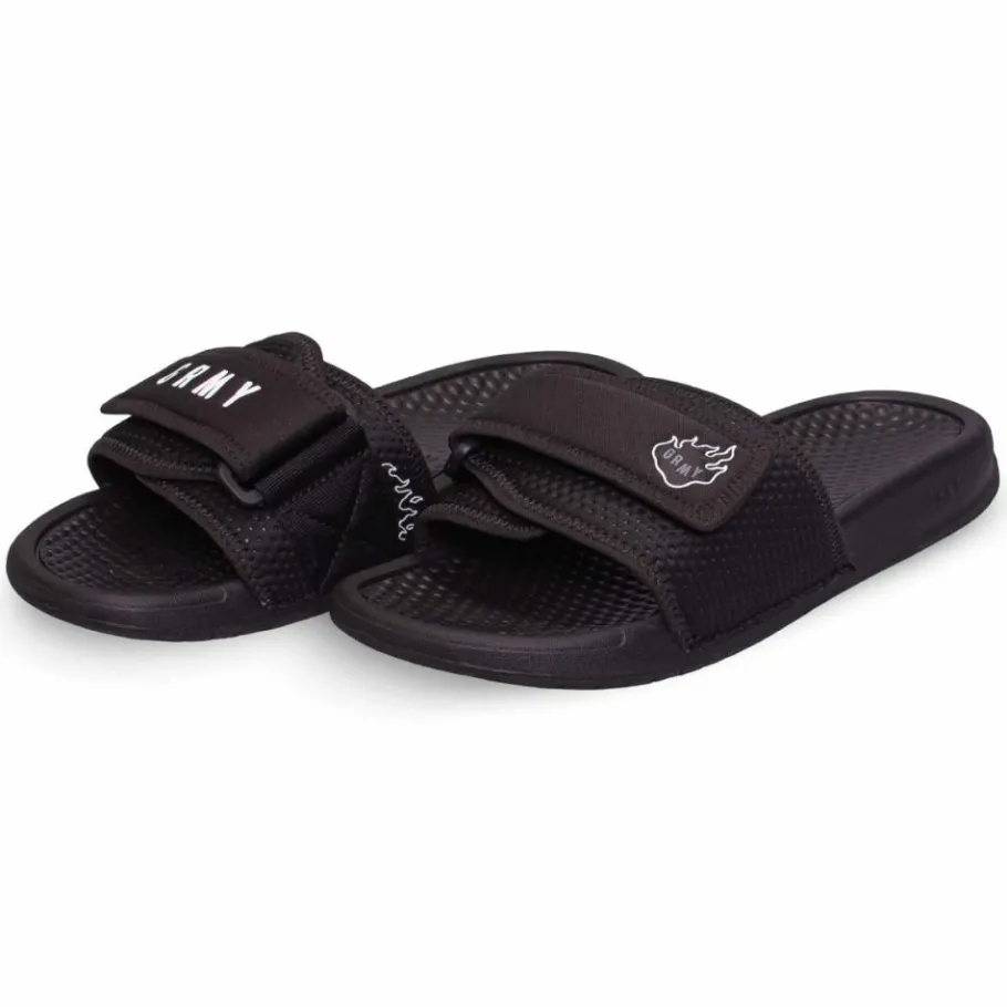 Grimey "Trespass" Slides - Black - Summer 22 Online